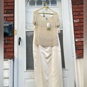 Vtg Stenay Ivory Sequin Beaded Formal Evening  2 pcs Size 14 Dress Maxi Wedding